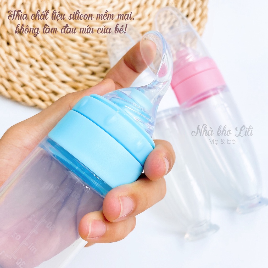Bình thìa đút bột ăn dặm chất liệu silicon siêu mềm cho bé, có vạch chia tiện lợi