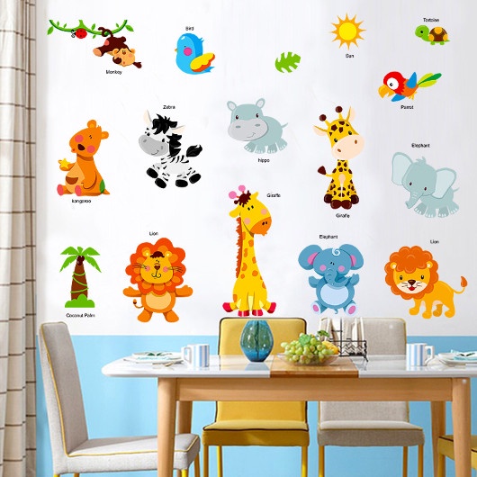 Decal trang trí tướng - Những người bạn động vật vui vẻ