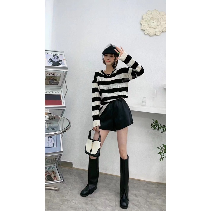 Quần short da cạp chun vạt tam giác