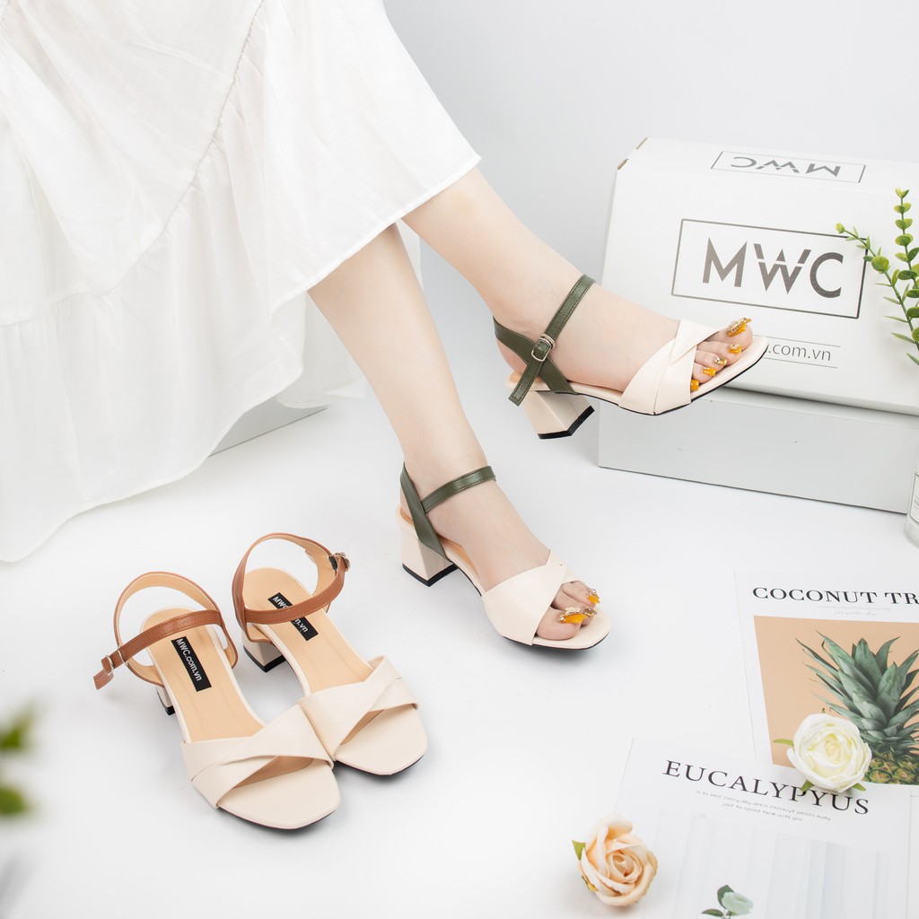 Giày Sandal Cao Gót MWC Đế Vuông 5CM Quai Chéo Thanh Lịch NUCG- 3921