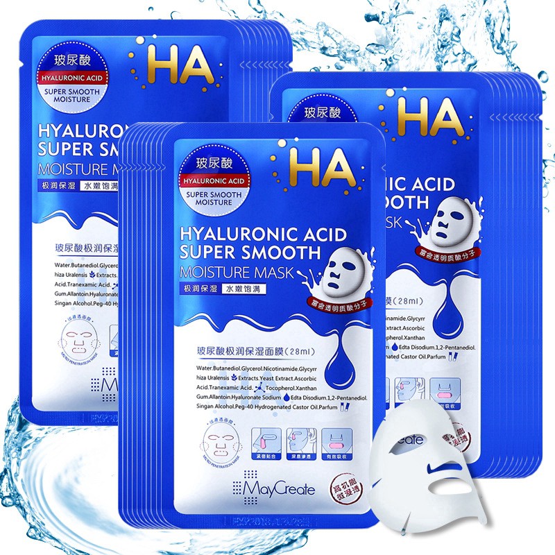 [Free ship 50k][Hàng chuẩn]Hộp mặt nạ dưỡng ẩm HA MayCreate Hyaluronic Acid Super Smooth Mask Xanh