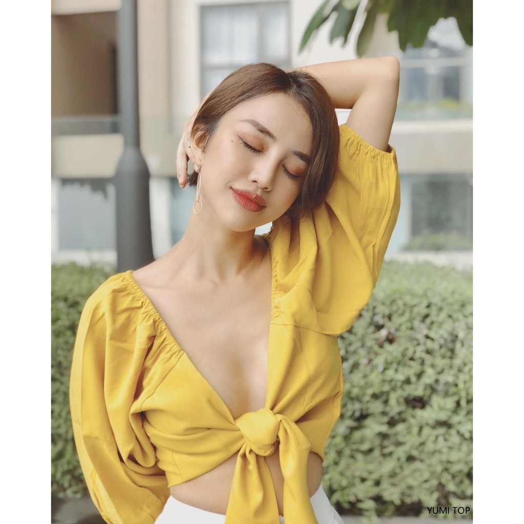 NAPUBEE Áo Croptop Tay Lỡ Cột Nơ Thiết Kế YUMI TOP