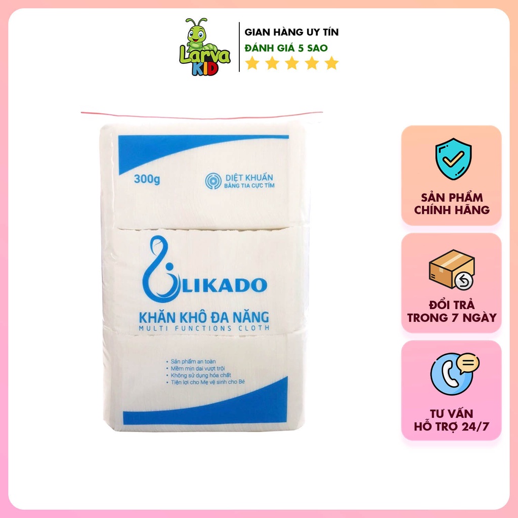 Khăn vải khô Likado đa năng cho mẹ và bé túi 300g, bông tẩy trang cao cấp mềm mịn - LARVA KID