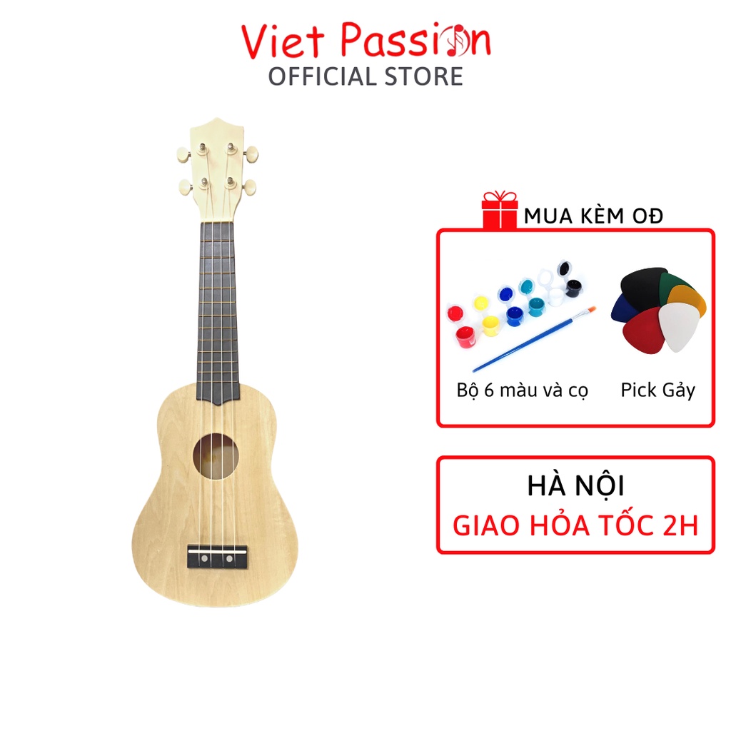 Đàn ukulele soprano 21 inch gỗ mộc chưa sơn Tặng bộ sơn màu Viet Passion