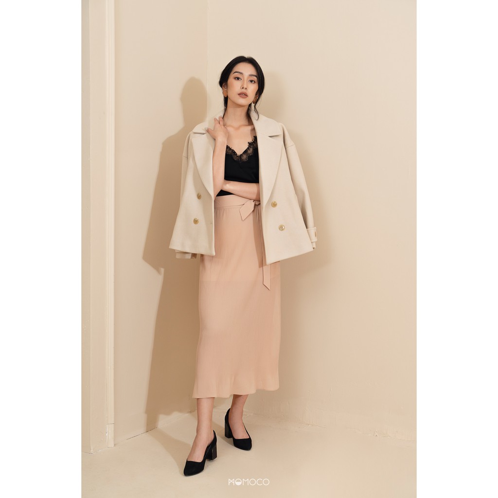 Chân Váy Dài Midi MOMOCO Vải Gập Xếp Li Cá Tính M2728