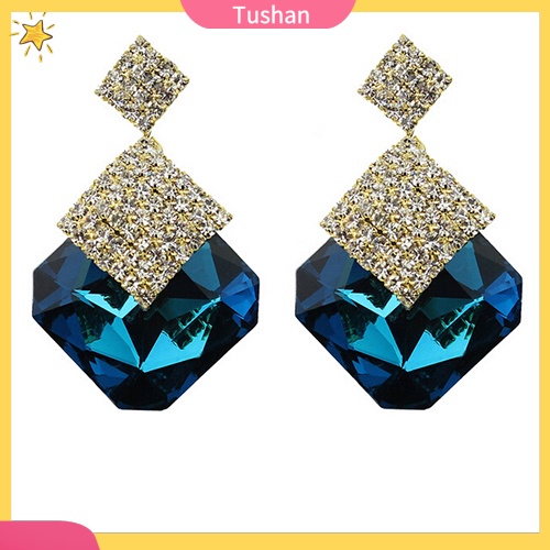 Khuyên tai hình vuông đính đá sang trọng thời trang cho nữ