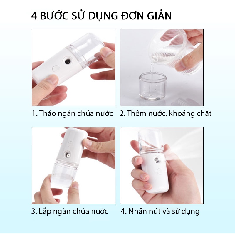 Máy Phun Sương Nano Xịt Khoáng Khuếch Tán Tinh Dầu - Cấp Ẩm Cầm Tay Mini - Máy Xông Mặt Mini