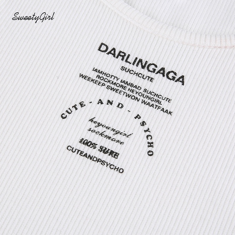 Áo tank top cổ tròn ôm dáng in chữ đơn giản dành cho nữ