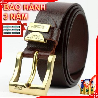 Bảo hành 3 năm -Thắt lưng da bò đầu khóa đồng nguyên khối Ruby Luxxury tặng kèm 10 lưỡi dao cạo râu kép trị giá 60.000 đ
