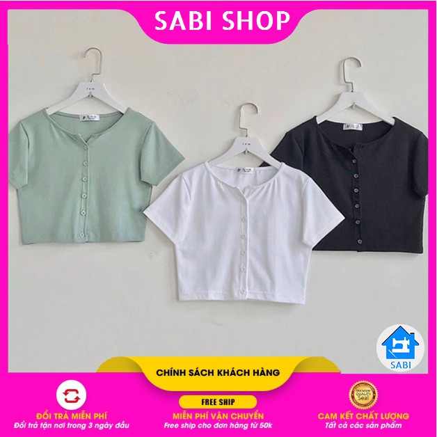 [GIÁ SỈ] Áo croptop cổ tròn 6 cúc dọc chất cotton dày dặn co giãn 4 chiều SABI SHOP FREE SIZE DƯỚI 60KG