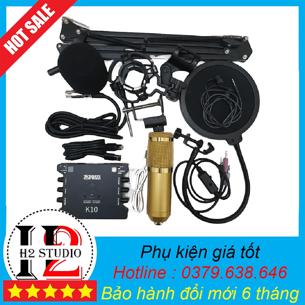 BigSale COMBO bộ mic livestream hát karaoke BM900, card xox k10, dây livestream loại tốt, chân kẹp míc, màng lọc âm tai