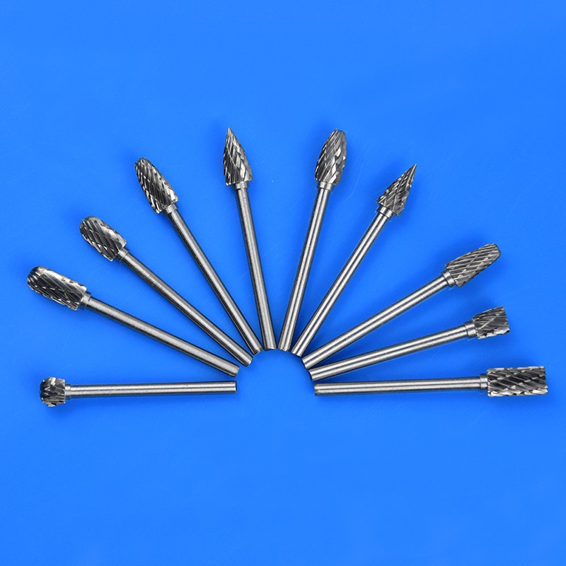 10PC handle 1/8 &quot;tungsten carbide milling cutter set double diamond burr cutting rotary cutter Dremel cutter engraving electric mill