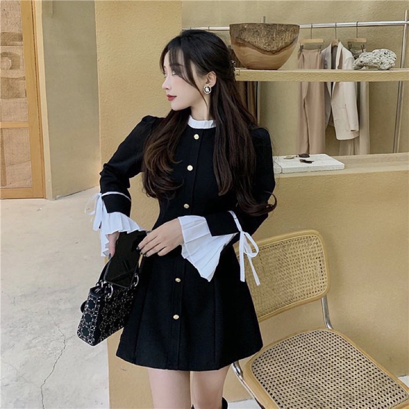Váy tiểu thư cúc vàng hàng QC cao cấp - ẢNH THẬT