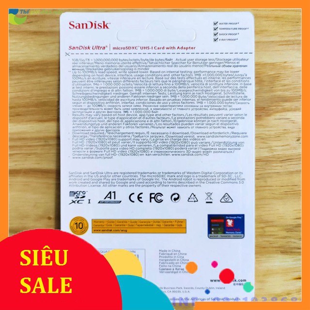 [SiêuRẻ] Thẻ Nhớ Sandick 64GB 100MB/s Chuẩn Class10 U1 A1 - Bảo Hành 12 Tháng - Shop Thế Giới Điện Máy .