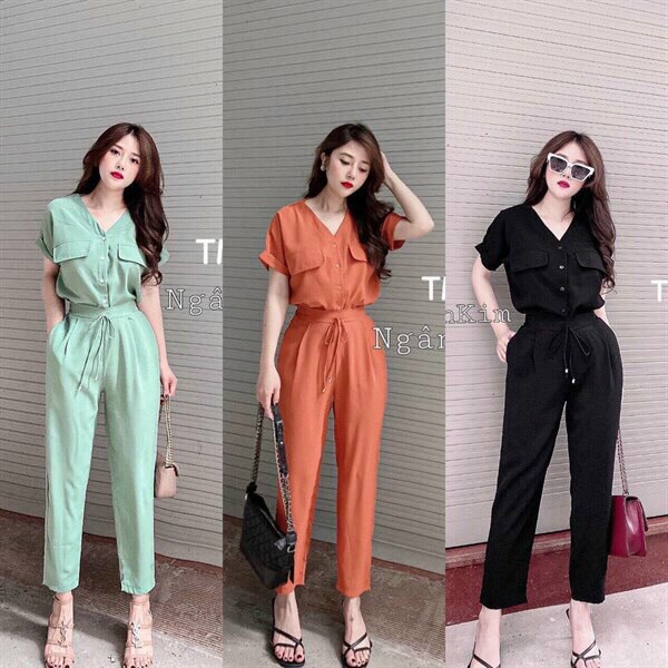 Set bộ 2 món đi chơi với quần dài ống túm kèm áo kiểu nữ cụt tay thiêt kế tinh tế, phong cách cá tính