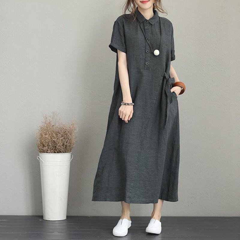 Đầm suông chất liệu đũi mềm cao cấp, thiết kế mix kiểu dáng sơ mi, phong cách Hàn Quốc cá tính Da61