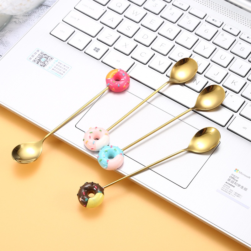 Bộ Muỗng Nĩa Hình Bánh Donut Bằng Thép Không Gỉ Độc Đáo