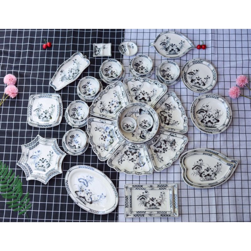 Combo bộ bát đĩa hoa mặt trời sen đồng 18 món