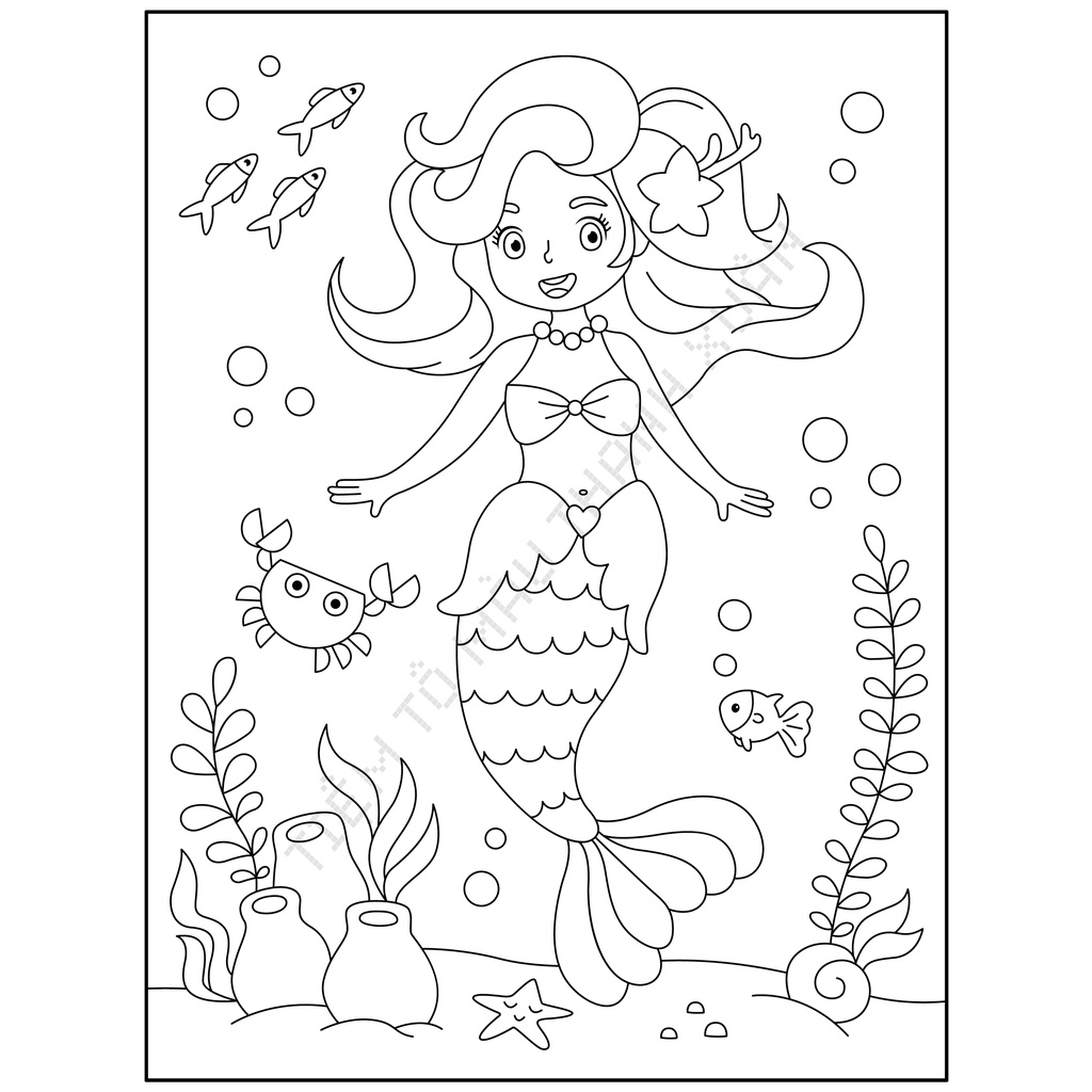 Set 30 Tờ Tranh Tô Màu Nàng Tiên Cá Cho Bé Size A5 Màu Sáp, Màu Chì - Tiệm Tô Màu Thanh Xuân