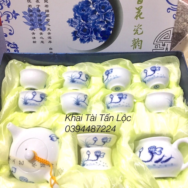 Bộ ấm trà hoa sen xanh