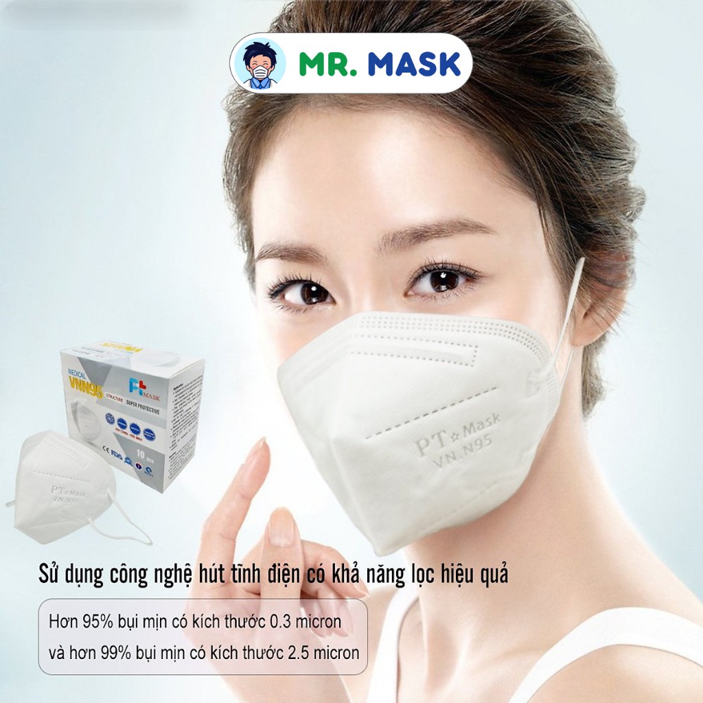 Khẩu Trang Y Tế N95 Không Van Cao Cấp Chính Hãng Phương Tuyến, 5 Lớp Kháng Khuẩn, Lọc 95% Bụi Mịn PM 2.5, 10 Cái/Hộp