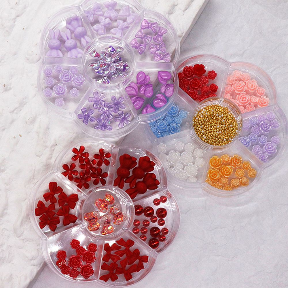 [Hàng mới về] Hộp phụ kiện trang trí móng tay thiết kế 7 ngăn hình hoa hồng/ gấu/ bướm/ hoa 3d độc đáo thời trang