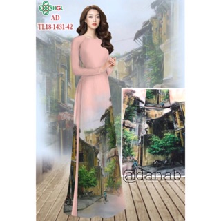 Áo Dài Tơ Ý In Phong Cảnh Làng Quê