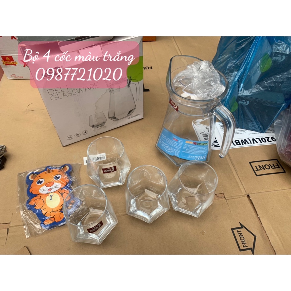 Bộ bình 1,3L tặng kèm 4 -6 Ly  ly thuỷ tinh cao cấp | Quà tặng sinh nhật, tân gia, lễ Tết