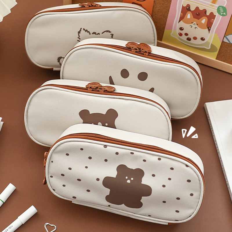 Túi Đựng Bút Bằng Vải Canvas Có Khóa Kéo In Họa Tiết Hoạt Hình Dễ Thương