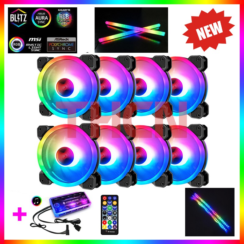Quạt Tản Nhiệt, Fan Case Coolmoon V4 Plus Led RGB - Kèm Bộ Hub Sync Main, Đổi Màu Theo Nhạc - Tùy Chọn