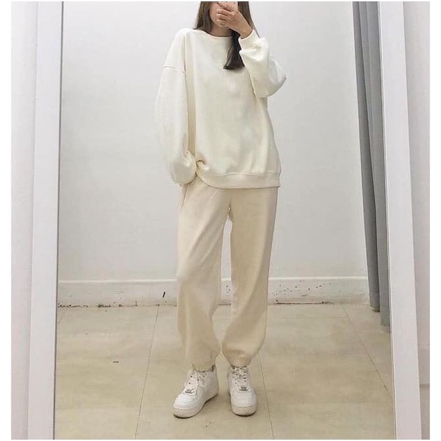Quần Jogger Thun Tăm Nữ. boom trơn ống rộng bo chun.