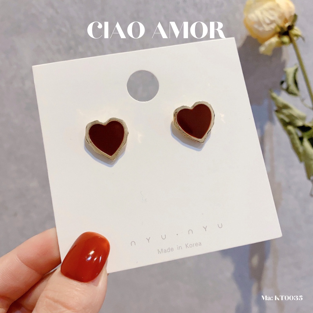Khuyên tai nữ, bông tai nữ trái tim đỏ Trang sức Ciao Amor - Mã KT0035