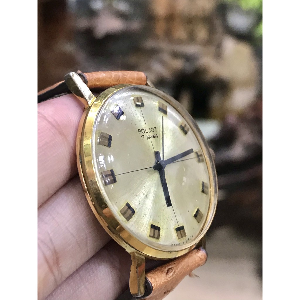 Đồng hồ nam POLJOT cơ lên cót tay, 17 jewles, dây da - của Nga