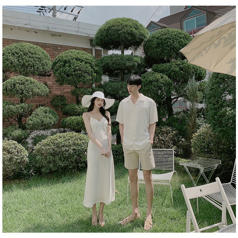 Đồ đôi nam nữ, Đồ đi biển đẹp Set Váy nữ sơ mi nam đôi Hàn Quốc