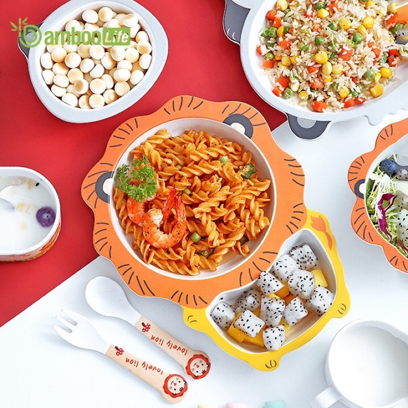 Khay ăn dặm sợi tre 5 chi tiết cho bé