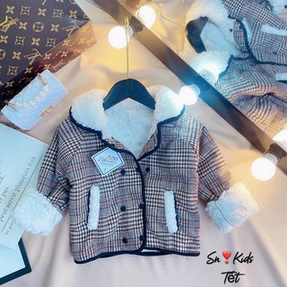 Áo dạ kẻ lót lông cho bé
