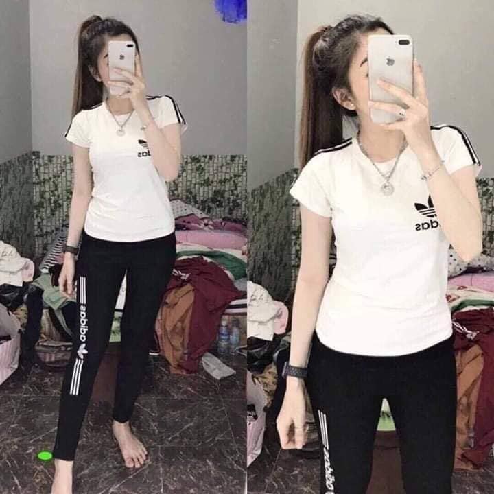 Set Cotton  Dáng Thể Thao - Phối Sọc - Logo Thêu - SP Y Hình