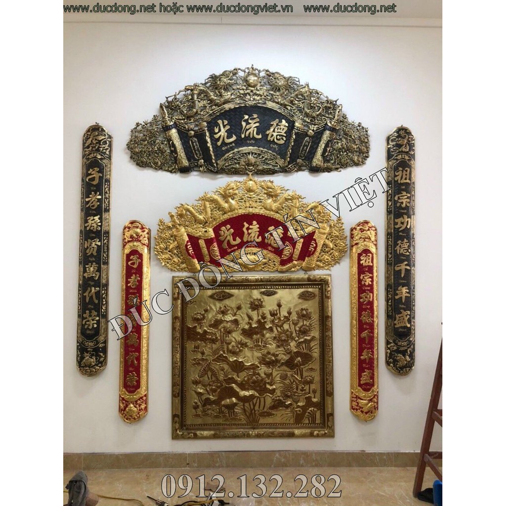 Bảng giá Câu đối của bộ cuốn thư bằng đồng vàng hàng chuẩn Việt Nam của xưởng chúng tôi