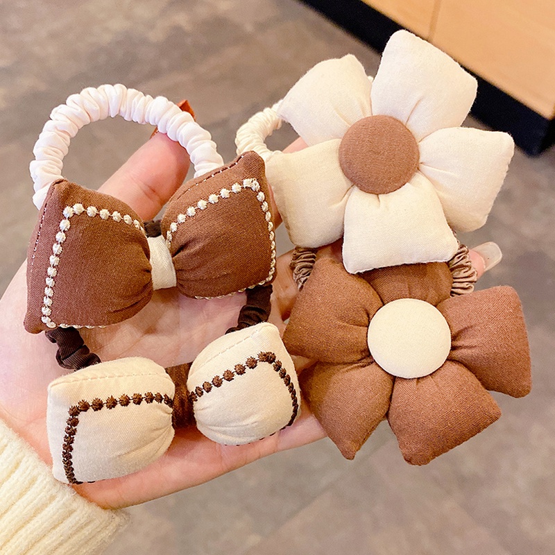 Dây Buộc Tóc Cao Su Đính Nơ In Họa Tiết Hoa Dễ Thương Phong Cách Hàn Quốc Thời Trang Cho Nữ