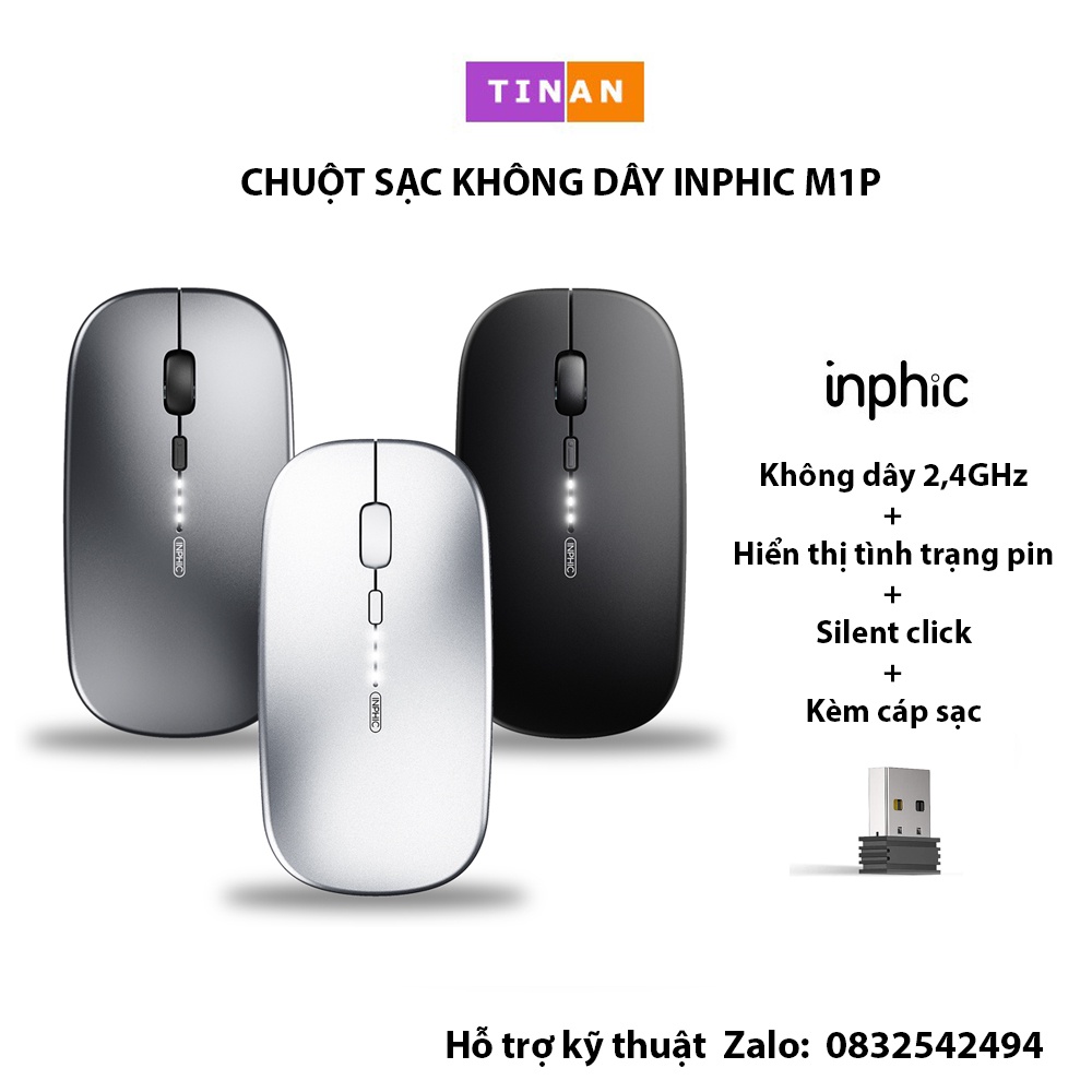 Chuột Sạc Không Dây Inphic M1P, Hiển Thị Pin, Cho Máy Tính, Laptop