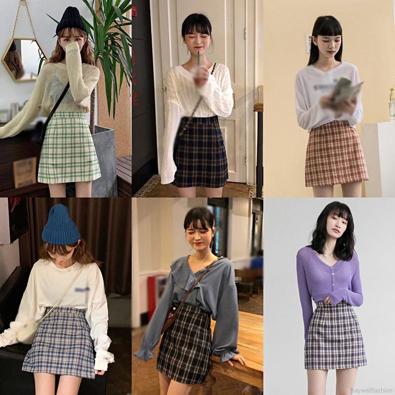 Chân váy chữ A họa tiết caro phong cách thời trang Hàn dành cho nữ