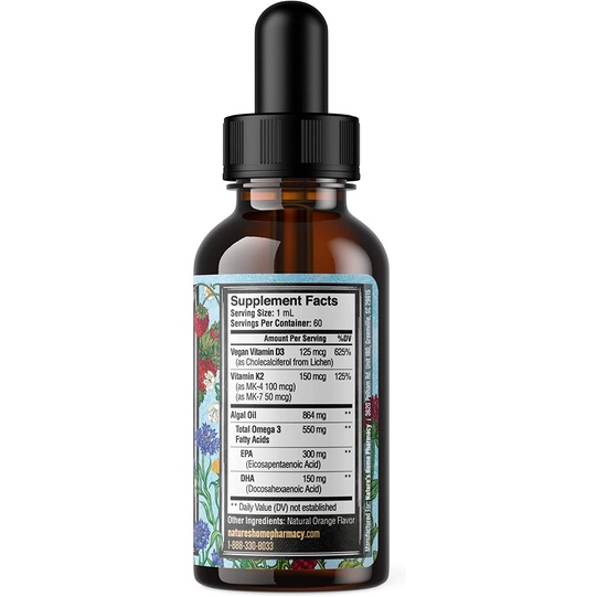 Dầu Tảo Biển Omega 3 + Vitamin D3 K2 - 60 ml - Chống Lão Hóa - Tốt Cho Mắt - Dầu Cá - Vegan Omega 3 - Algae Oil
