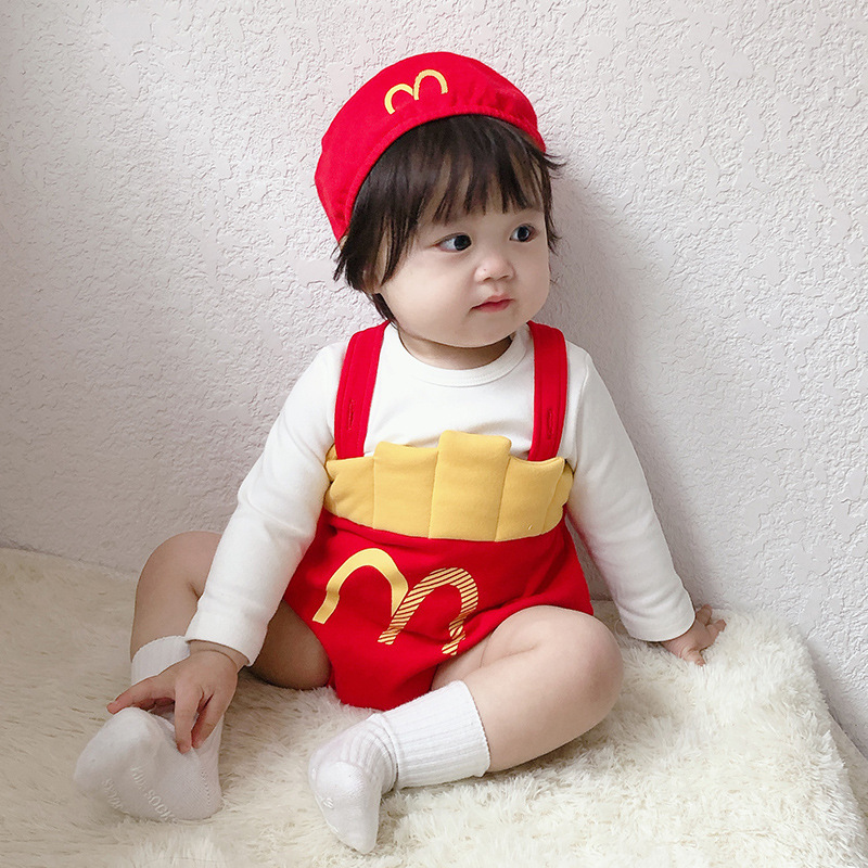 Bộ trang phục họa tiết Mcdonald có áo liền quần/ đôi vớ/ nón dễ thương cho trẻ em