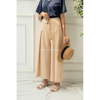 Quần suông be xếp ly thắt dây đai
