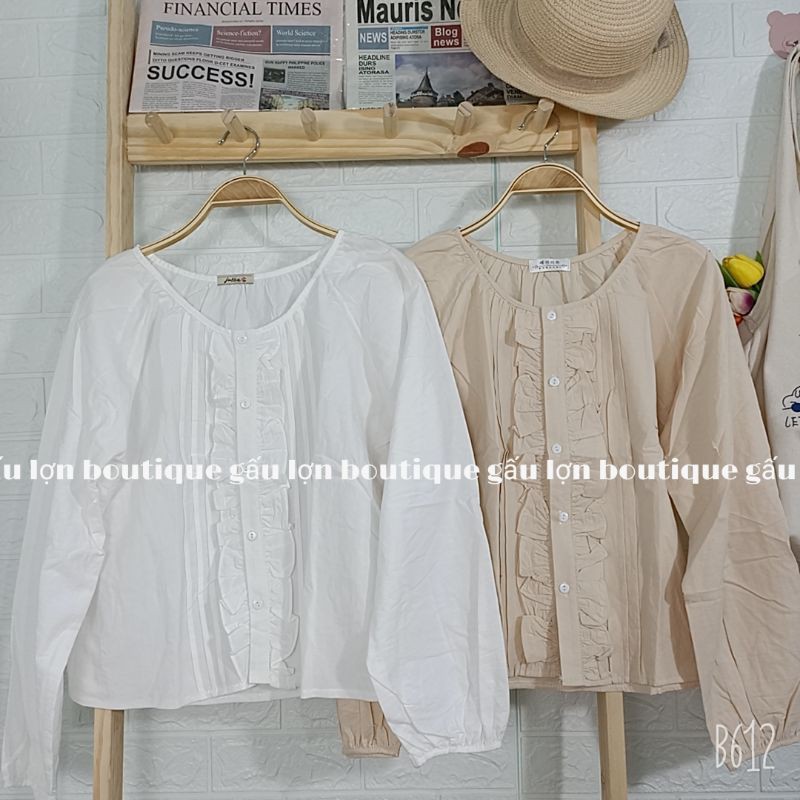 Áo babydoll cổ tròn phối bèo vintage tiểu thư