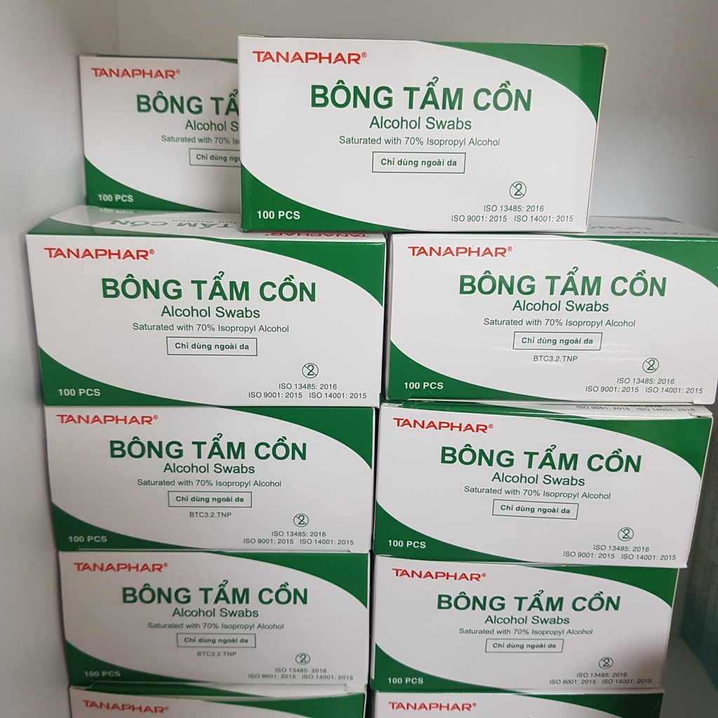 Bông Tẩm Cồn Giúp Làm Sạch,Ngăn Ngừa Nhiễm Khuẩn.Tanaphar.Hộp 100 Miếng