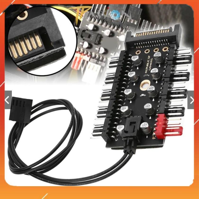 Bộ Chia Quạt Fan HUB ROG 10 cổng Fan Case 4 pin với nguồn cấp điện SATA + Dây PWM 40cm