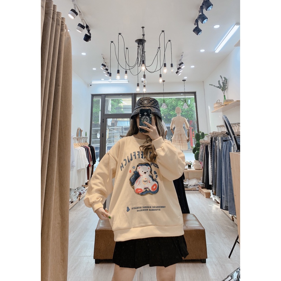 Áo nỉ sweater 2 màu hồng và be in hình gấu siêu xinh[Ảnh thật] | BigBuy360 - bigbuy360.vn