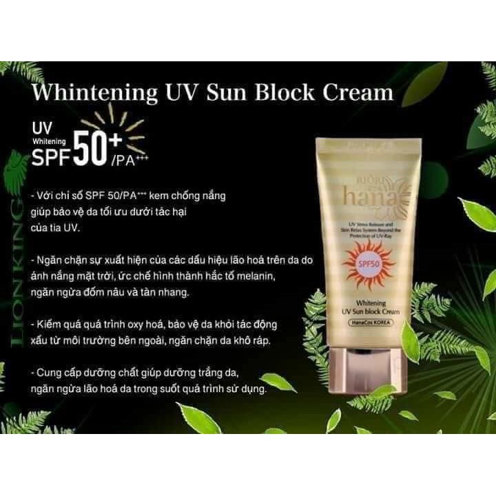 Kem Chống Nắng Nâng Tone Da Dành Cho Da Dầu Mụn RIORI Whitening UV Sun Block Cream SPF 50+/PA+++ 50g