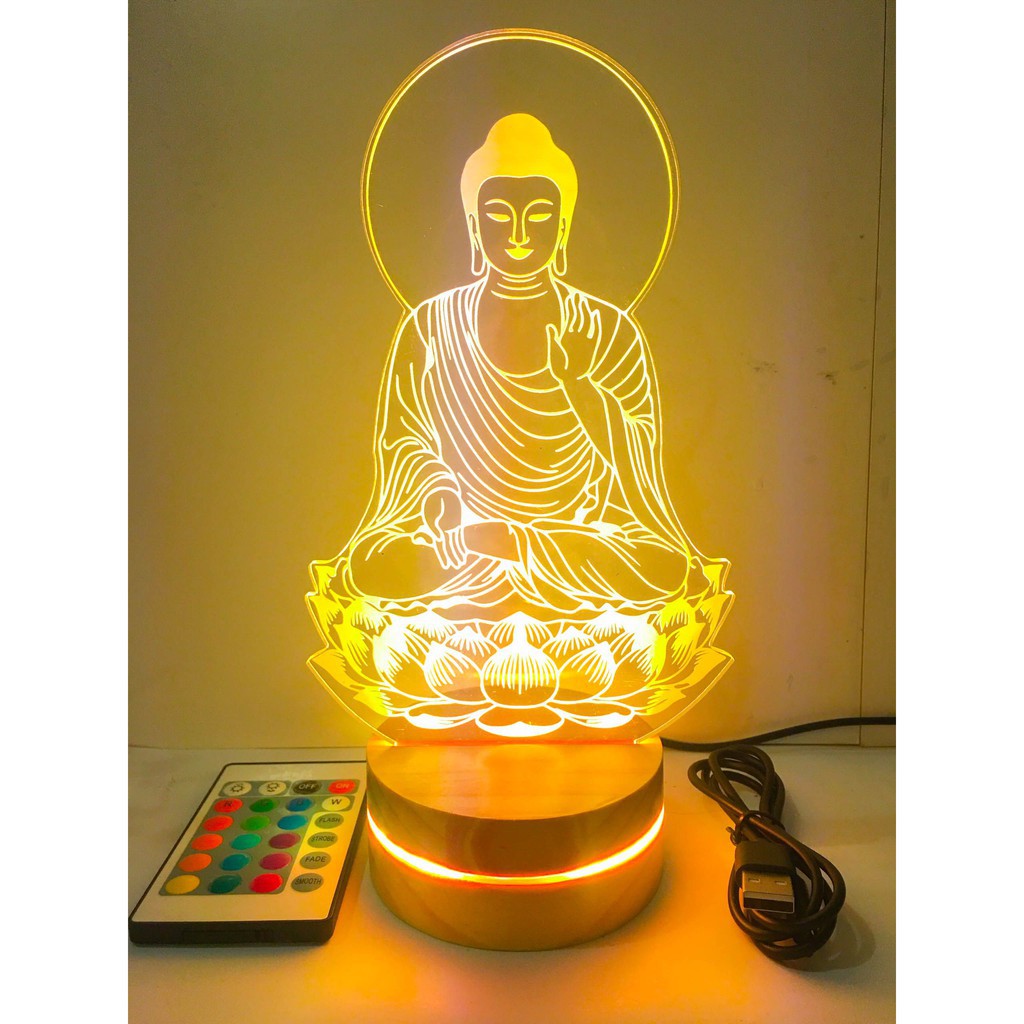 Đèn mica khắc hình phật thích ca cao 20cm
